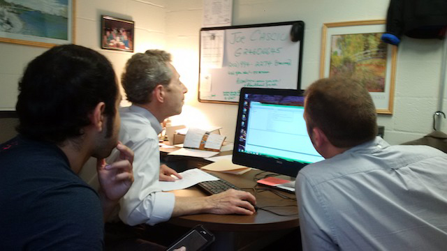 Prof. Cascio works with grad students Luis Perez and Serh Barna on research activities