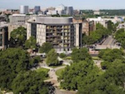 view of the Milken School of Public health building
