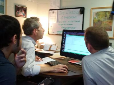 Prof. Cascio works with grad students Luis Perez and Serh Barna on research activities