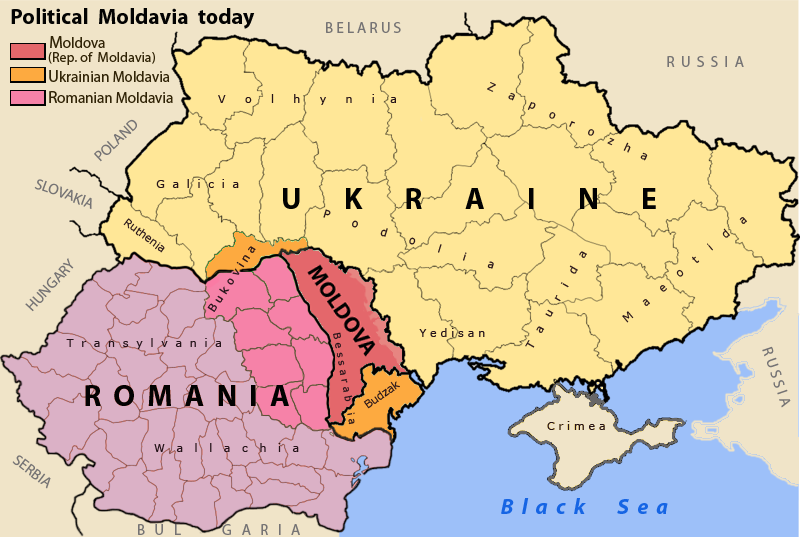 Map of Ukraine and Romania